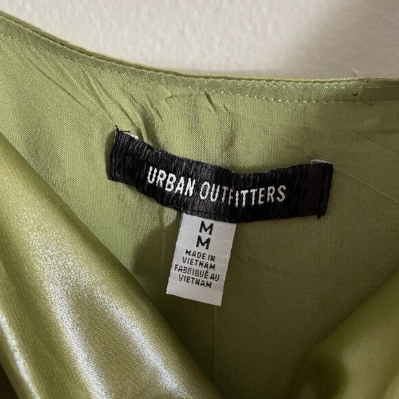 Urban Outfitters Women M Green Metallic Y2K Mallory Asymmetrical Slip Dress NWT - Picture 8 of 14